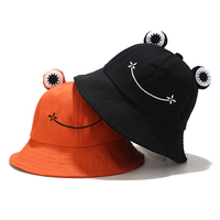 Chapeau de pêcheur avec oreilles et grenouille Chapeau de pêcheur Panama Dessin animé pour enfant Parents Chapeau de plage de randonnée en plein air Animal mignon drôle