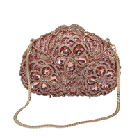 Pochette de soirée rose ornée de fleurs en strass, sac à main ovale en cristal et diamant, sac à main pour femme pour mariage ou soirée avec chaîne dorée