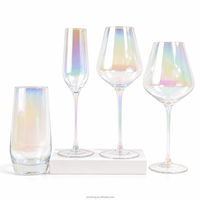 Verres à pinte irisés en verre sodocalcique pour mariage, fête, ensemble de verrerie de bar nacrée arc-en-ciel, fabrication artisanale de luxe