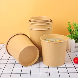 disposable soup to go container kraft paper packing Customized takeaway package soup cup with lid