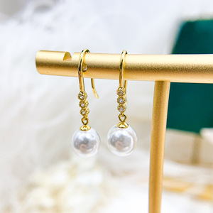 S925 <b>Silver</b> DIY <b>Pearl</b> <b>Earrings</b> Accessory Simple Zircon <b>Silver</b> Ear Ring with 8-12mm Round Beads 21285 - Product Image 4