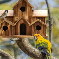 Nid d'oiseau moderne en bois-Nichoir de style villa perroquet extérieur avec design pastoral créatif Abri d'alimentation durable et facile à installer