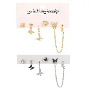 2023 Trendy Fashion Silver Color Butterfly Stud Earring Set for Women Heart Romantic Eardrop Earrings Jewelry Gifts