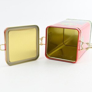 Lata de Té Metálica Personalizada con Cierre de Bisagra Cuadrado Rojo, Forro Dorado, Texto Árabe Impreso, Sellada, para Empaque de Exportación de Té Negro - Product Image 5