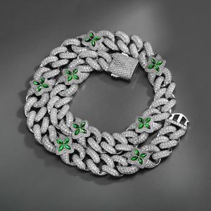 Trébol de cuatro hojas transfronterizo europeo y americano Cadena cubana Collar de diamantes para hombres Esmeralda de hip-hop - Product Image 4