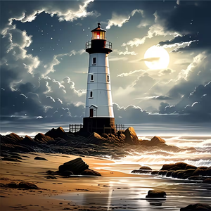 Kit <span class=keywords><strong>de</strong></span> Peinture Diamant 5D DIY Phare au Clair <span class=keywords><strong>de</strong></span> Lune, Broderie Complète, Paysage Marin Côtier, Tableau en Strass, Décoration Murale pour la Maison - Product Image 1