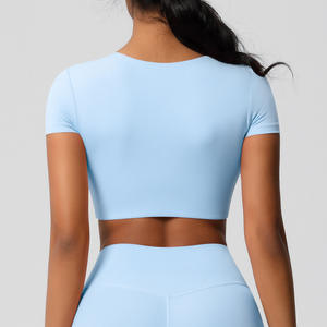 Camiseta Deportiva Ajustada para Mujer, Venta al por Mayor, Manga Corta, Top Corto para Fitness, Ligera, Transpirable, Ropa Deportiva de Alta Calidad - Product Image 3