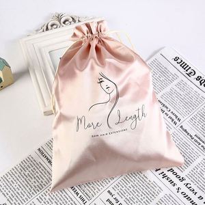 Bolsas de Almacenamiento para Extensiones de Cabello y Pelucas, Reciclables, con Logotipo Personalizado, de Satén Negro con Cordón, Tamaño Personalizable para Empaque de Paquetes de Cabello - Product Image 3