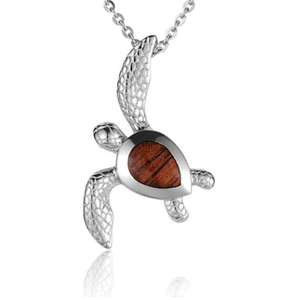 Collier pendentif tortue de mer chrétienne en bois de koa hawaïen plaqué rhodium argent sterling 925 pour mariage fiançailles - Product Image 2