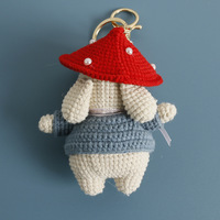 Porte-clés Lapin Champignon Mignon en Tricot Fait Main, Jouet Amigurumi en Fil Doux, Breloque Pendentif pour Sac
