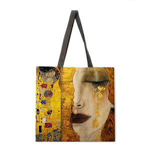 Bolsa de Mano de Lona con Diseño Artístico de <span class=keywords><strong>Klimt</strong></span> Dorado, Gran Capacidad, con Cierre, Reutilizable, para el Hombro, con Estampado de Dama Dorada, para Compras, Regalo, Venta al Por Mayor - Product Image 3