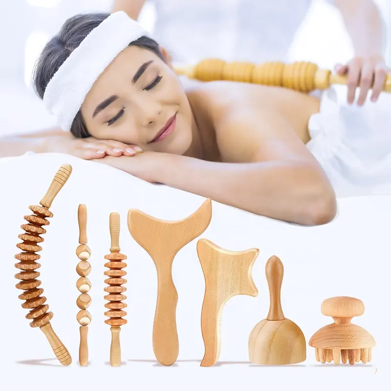 Hot Sale Wooden Therapy Massage Tools Wooden Body Guasha Set Best Wooden Massage Roller