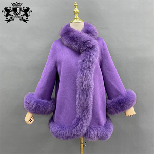 Winter Coat Real Fox <strong>Fur</strong> Collar Cuffs Women Cashmere Poncho Wool <strong>White</strong> <strong>Fur</strong> Cape for Ladies Wedding <strong>Dresses</strong> - Product Image 1