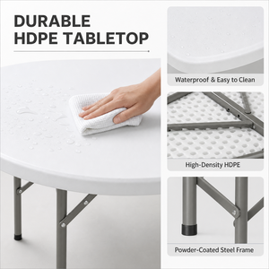 Mesa Plegable Redonda de HDPE al por Mayor, Mesa de Banquete Portátil Impermeable <span class=keywords><strong>para</strong></span> Bodas, Eventos, Cenas y Uso en Exteriores - Product Image 4