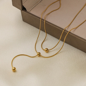Simple Stylish Titanium Steel Necklace Gold Round Bead Clavicle Chain For Women - Product Image 2