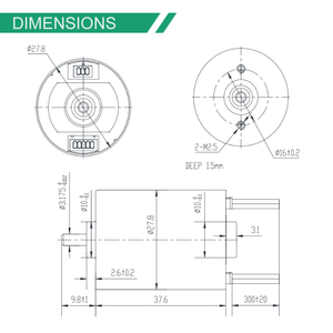 Motor Bibo de 28 mm NEMA11 24 V 24 W 50 mN.m, Motor sin Escobillas de 24 V CC, 4500 rpm - Product Image 2
