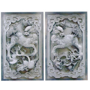 Cinese Feng Shui Qi Lin decorazione animale scultura in pietra rilievo della parete intaglio grandi statue di Qilin Kylin Kirin - Product Image 1