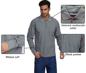 Polos à manches longues personnalisés pour hommes Vêtements <span class=keywords><strong>de</strong></span> <span class=keywords><strong>travail</strong></span> Ignifuge Résistant au feu T-shirt Vêtements <span class=keywords><strong>de</strong></span> <span class=keywords><strong>travail</strong></span> <span class=keywords><strong>de</strong></span> sécurité 100% Coton Broderie Logo - Product Image 3