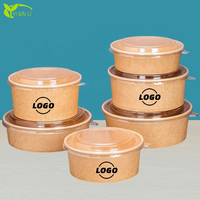 Bols en papier jetables 900ml 1100ml 1500ml avec couvercle partagé, adaptés pour la soupe, la salade et l'emballage à emporter dans les chaînes de restaurants