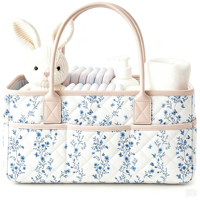 Organisateur de couches pour bébé, design floral, poignées en feutre, polyester résistant à l'eau, grande capacité, dessus ouvert, séparateurs amovibles