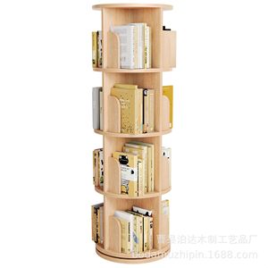 Rotating <b>Solid</b> <b>Wood</b> Bookshelf Freestanding Storage Rack Scandinavian Design For Home Living Room Student Use - Product Image 5