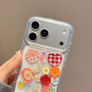 เคสโทรศัพท์มือถือลายดอกไม้น่ารักวิบวับ สำหรับ iPhone 17 16 15 14 Pro Max แบบใส ประดับกระดุมเสื้อผ้า DIY ลายพระจันทร์  ฝาหลังเรซิ่น - Product Image 6