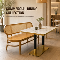 Banc de salle à manger en bois avec dossier en rotin pour restaurant, ensemble de banquettes avec table en pierre pour café et hôtel