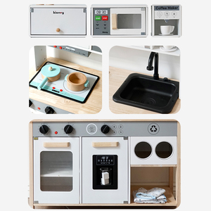 2024 New White or Yellow Big Kitchen Child Simulation Cooking Pretend Play Wooden Kitchen <strong>Toys</strong> with <strong>Coffee</strong> <strong>Machine</strong> for Kids - Product Image 4