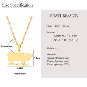 Nuevo Collar de Moda con Colgante de <span class=keywords><strong>Mapa</strong></span> de Puerto Rico en Acero Inoxidable Esmaltado para Mujer - Product Image 2