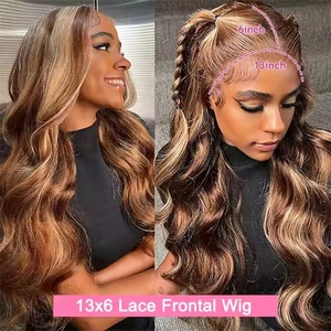 Perruques en cheveux humains sans colle, prêtes à porter, 13x4, transparentes, avec dentelle frontale, ondulées, couleur P4/27, mèches colorées, cheveux brésiliens pour femmes - Product Image 4