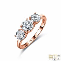 Bague en argent S925 avec 3 pierres de moissanite, taille brillant rond, sertie à griffes, bijou blanc pour fiançailles, fête ou cadeau