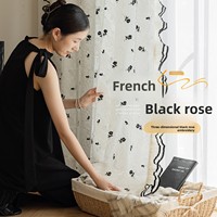 Cortina Transparente de Gasa de Poliéster Rosa Negra Francesa, Personalizable, con Apertura Bipartida Izquierda/Derecha, para Todas las Estaciones, Novedad 2026 para Dormitorio