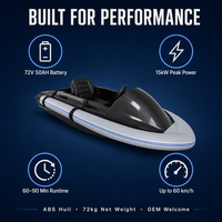 Bateau de pêche électrique haute vitesse 15kW de puissance de pointe, batterie lithium 72V 50AH, coque ABS, propulsion à jet pour divertissement aquatique en lac