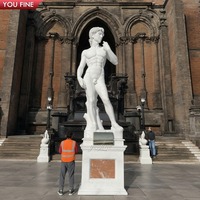 YOUFINE Life-Size Famous Hand Carved White Marble David Statue for Villa Garden Estate Entrance