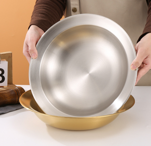 Assiette de service épaisse en acier inoxydable doré, finition métal brossé, pour pâtes, frites, légumes, restaurant, stockage alimentaire - Product Image 3