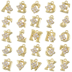Dijes de letras chapados en oro con cristales de imitación de la A a la P para la creación de joyas, estilo clásico unisex. - Product Image 4