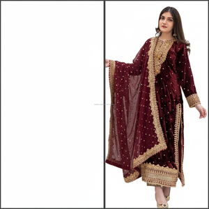 New Party Wear Viscose Velvet Designer Look Top-Dupatta et fond entièrement cousu avec broderie lourde Siquance Work - Product Image 2