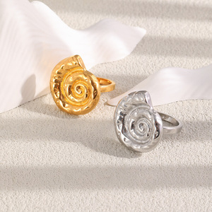 18K Gold Plated Stainless Steel Spiral Conch Open <b>Ring</b> Vintage Textured <b>Statement</b> <b>Ring</b> For Women Fashion Jewelry - Product Image 5
