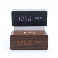 Réveil numérique minimaliste avec charge sans fil Qi, décoration de bureau, chambre, hôtel, température, calendrier, sérigraphie, cadeau