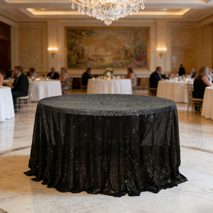 <strong>Black</strong> Sequin 120" Round <strong>Tablecloth</strong> - Product Image 1