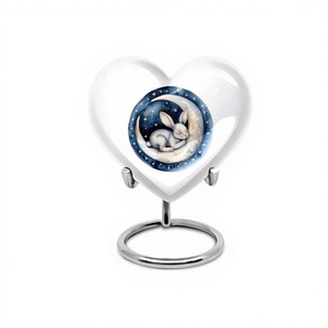 White Bunny Moon Memorial Cremation <b>Urn</b> for Human Ashes Decorative <b>Large</b> Heart Funeral <b>Urn</b> With Stand & Free Velvet Bag - Product Image 1