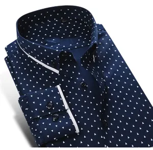 Camisa casual 100% algodão estampada com bolinhas para homens, camisa de negócios de manga comprida, novo design