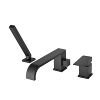Robinet de baignoire cascade gris bronze moderne, à poser sur le rebord, 3 trous, avec douchette à main, mitigeur de salle de bain en laiton