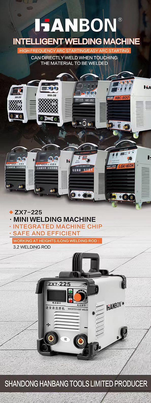 HANBON ZX7-225 Inverter DC Manual Welding Machine for All Materials
