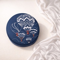 Boîtes cadeaux rondes de luxe pour chocolats, en tissu, avec broderie 3D verte personnalisée, pompon, pour le Ramadan, vides, pour pâtisserie