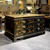 Table basse Yips LD-2511-2428 de style chinoiserie, 6 tiroirs, faite à la main, peinte à la main, motif paysage, bois, salon, luxe