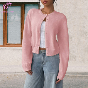 Cárdigan de Punto de Manga Larga, Color Sólido, Cierre de un Solo Botón, Estilo Casual y Dulce para <span class=keywords><strong>Mujer</strong></span>, con Logotipo Bordado Personalizado de Loveda Wholesale - Product Image 5