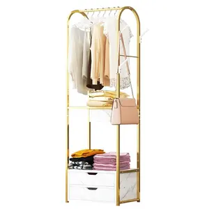 Multi-function Metal Coat Rack Hall Stand With 2 Drawers For Clothes, Hats, Bags, Shoes, Umbrellas