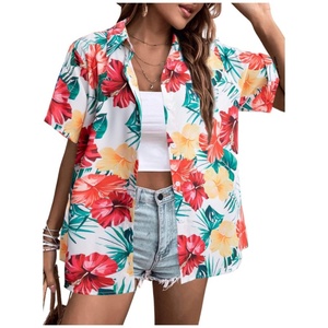 Conjuntos de Ropa 2025, Camisa Hawaiana Retro Vintage, Tejida, Suave, Fresca, Estampado Floral Tropical, Cuello en V, Blusa de Manga Corta con Botones al Frente - Product Image 3