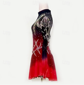 Personnalisé noir rouge dégradé robe <span class=keywords><strong>de</strong></span> danse filles à manches longues dentelle Sequin <span class=keywords><strong>Mini</strong></span> danse enfant strass cristal robe patinage artistique - Product Image 4